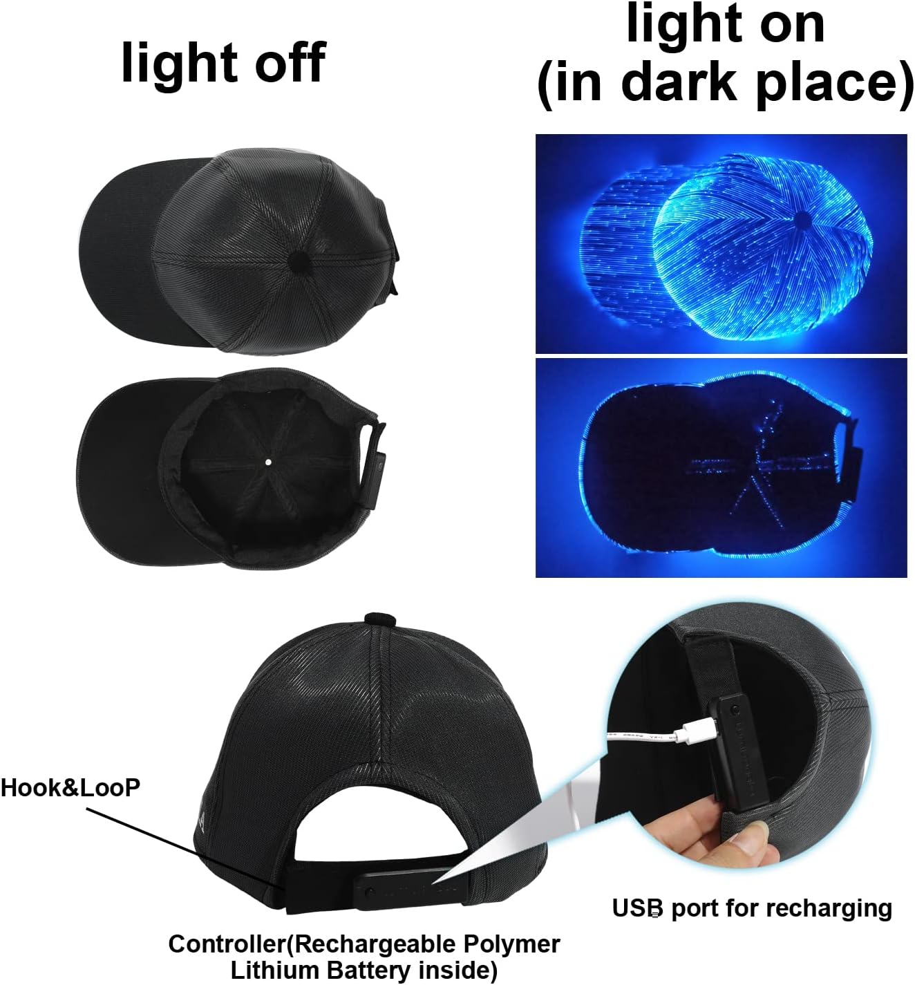 Fiber optic cap LED hat with 7 colors luminous glowing EDC baseball hats USB Charging light up caps led crazy cap - Image 3