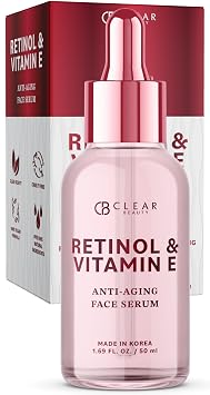 Clear Beauty Retinol Serum For Face with Vitamin E Dermatologist Tested Anti Aging Korean Skin Care , Deep Hydration, Smooths Fine Lines, Refines Texture Vegan, Clean Beauty 1.69 Fl Oz