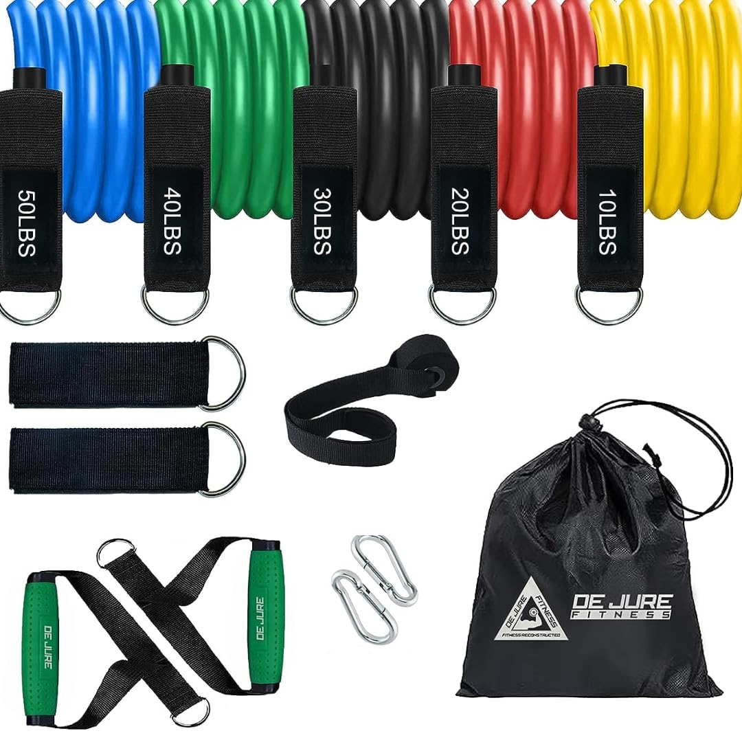 DE JURE FITNESS Resistance Band Set with Handles, Door Anchor, and Bag, Multicolour with Green Handle- Set of 11. (B09B54HDQ6) Amazon Price History, Amazon Price Tracker