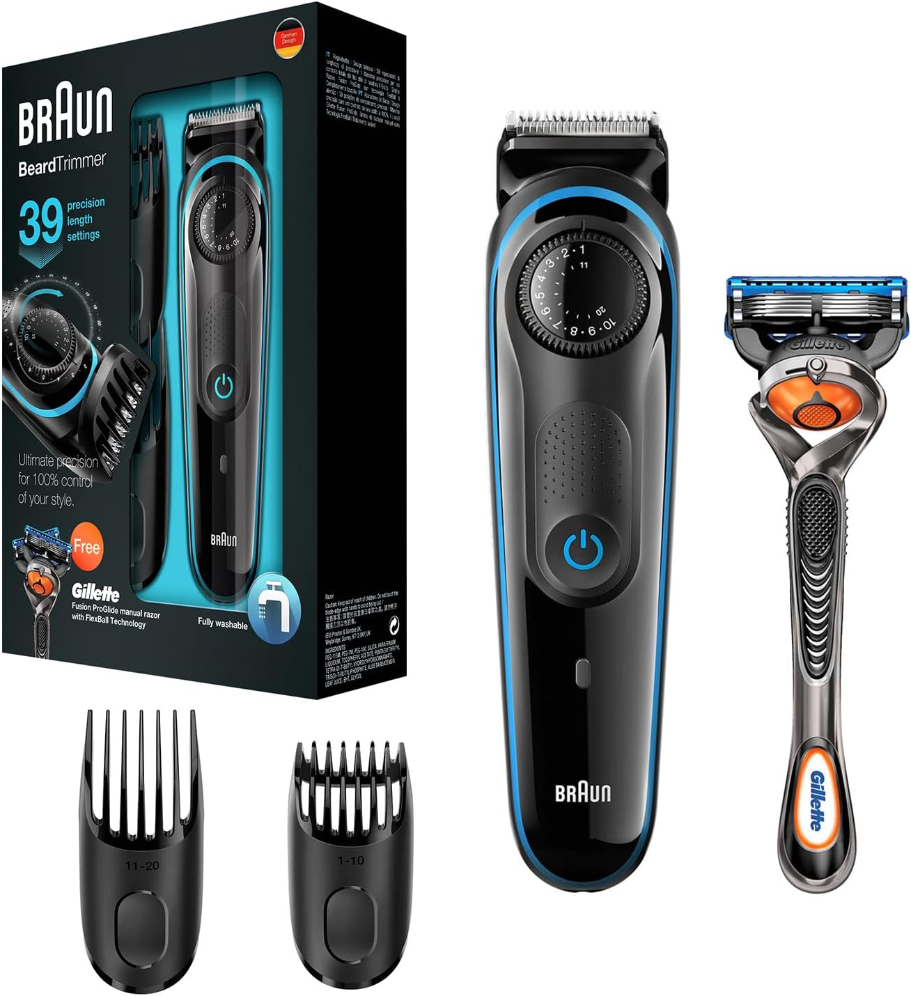 Braun Braun Bt3040 Beard Trimmer For Men With 2 Combs And Free Gillette Fusion Proglide Razor