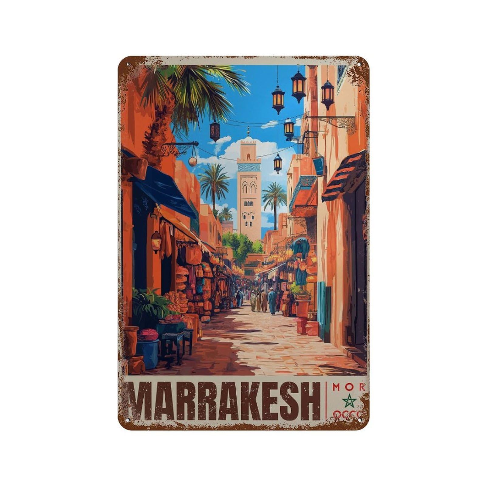 xiaoxiaoshen Marrakesh Travel Morocco Wall Decor Art Metal Tin Poster Modern Home Decor Art Home Bar Shop Decorations Vintage Sign 30x20cm