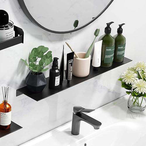 Miniatura 7 de Moderno estante flotante montado en la pared, resistente para sala de estar, dormitorio, baño, 19.7 pulgadas, negro, paquete de 2