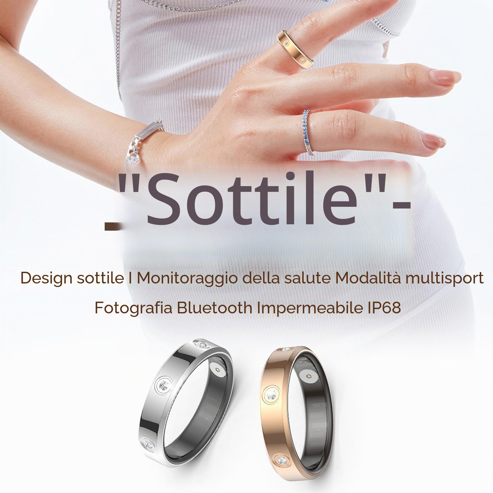 Smart Ring da Donna e Uomo in Oro Rosa e Argento, Fitness Ring per Donne, Sottile, Monitor della Menstruazione, Rilevatore di Frequenza Cardiaca, Contapassi, Monitor del Sonno, Anello Smart Fitness