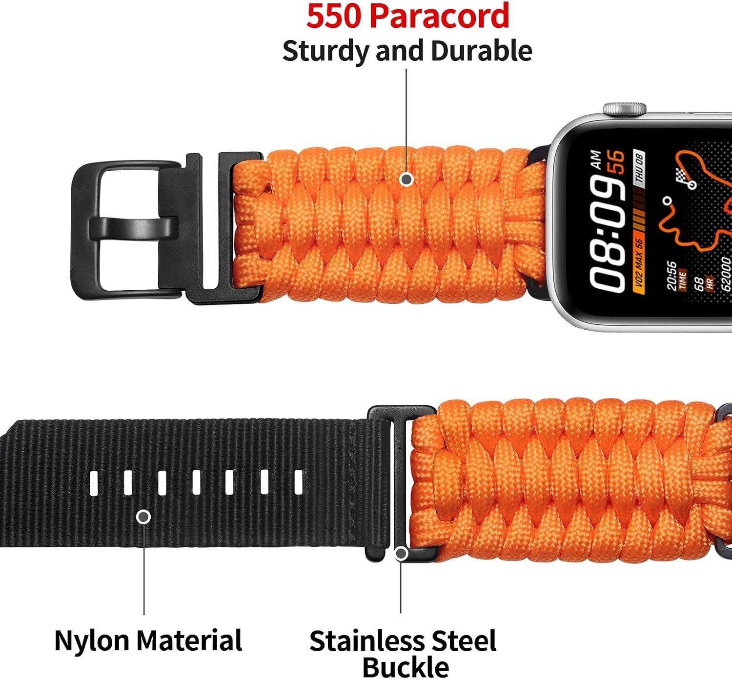 BINLUN Compatible with Apple Watch Band 49mm 46mm 45mm 44mm 42mm, Braided Paracord Nylon Replacement Strap Compatible with iWatch Ultra3 Ultra2 Ultra SE3 Series 11/10/9/8/7/SE2/SE/6/5/4/3/2/1 for Men