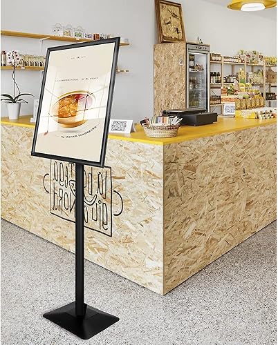 Miniatura 7 de DISPLAYSWORKER Soporte de pedestal ajustable y resistente para el suelo, soporte de póster de aluminio, marco abierto de aluminio, piso de pie para