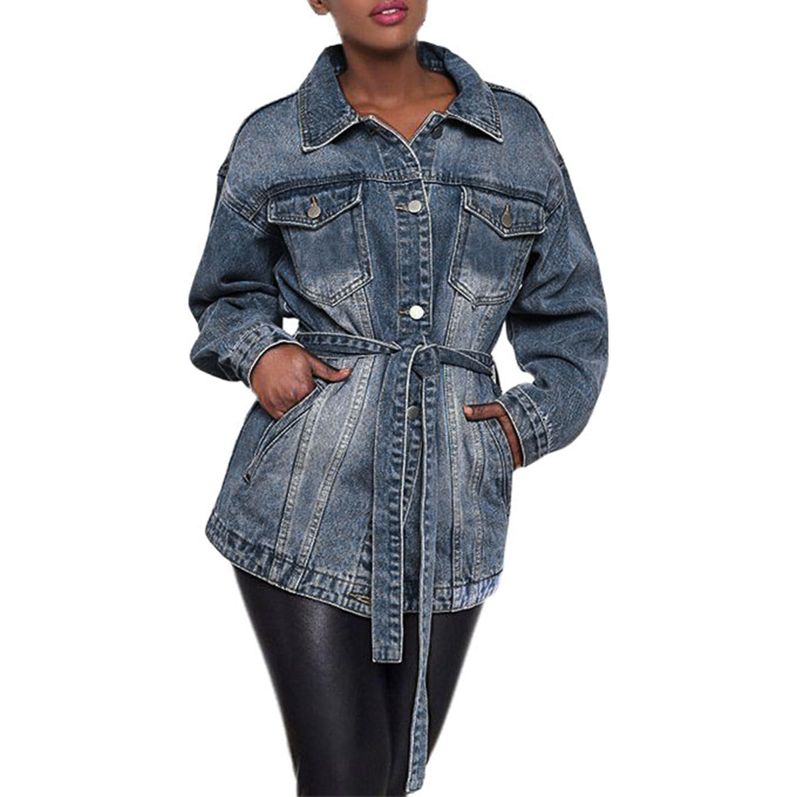 【EEUN】Lock Belt Denim Jacket BELTED TRF DENIM JACKET - Dark indigo | ZARA United States