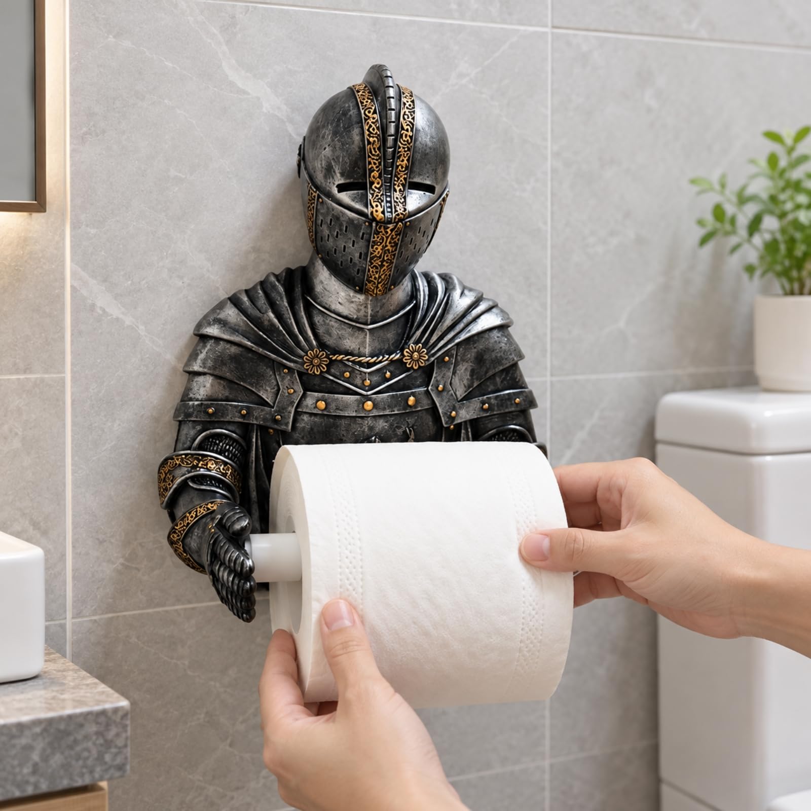 Milageto Carta Igienica a Forma di da Rotolo Medievale in Resina Accessorio da Bagno per Locale di Serzio