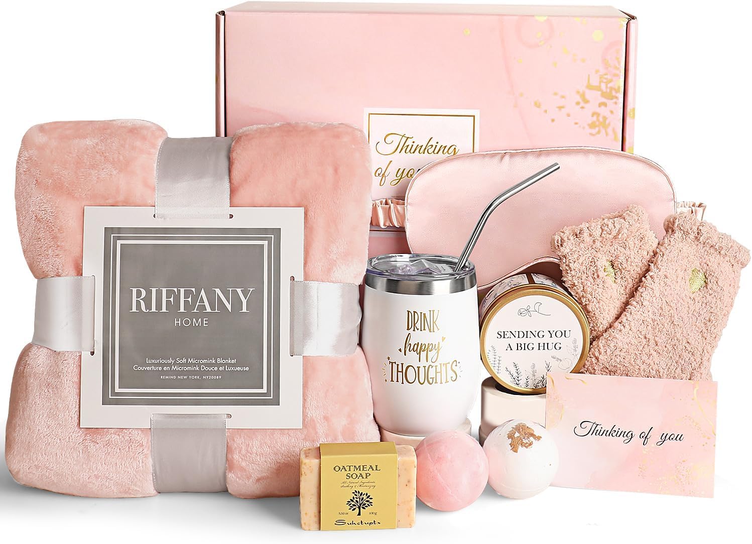 Birthday Gifts for Women, Unique Happy Birthday Gift Basket Self Care Package Bday Ideas with Luxury Flannel Blanket for Mom Her Best Friends Sister Wife Friendship