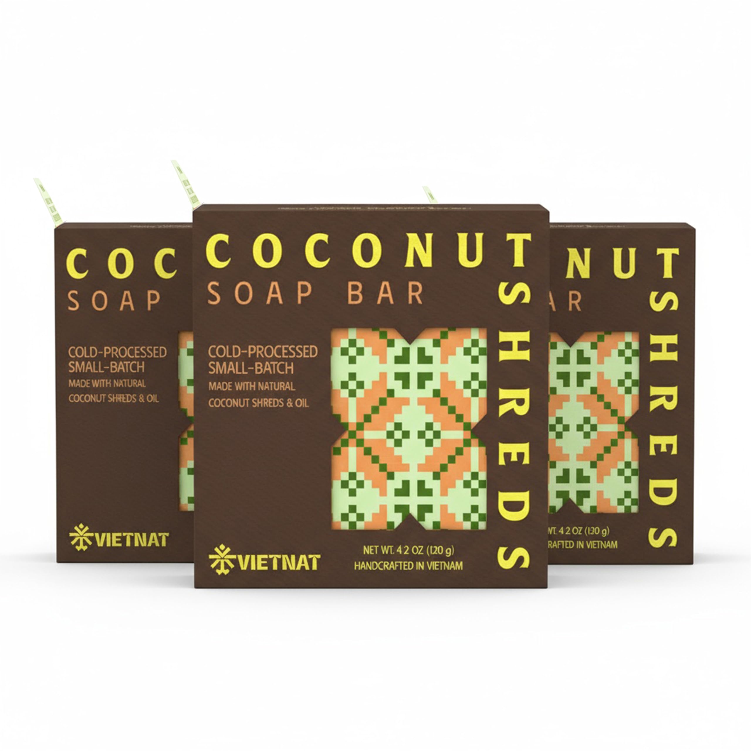 Coconut Shreds Soap Bar Pack of 3 2-in-1 Cleansing Exfoliating Cold Process Handmade Bar with Real Coconut Nourishing