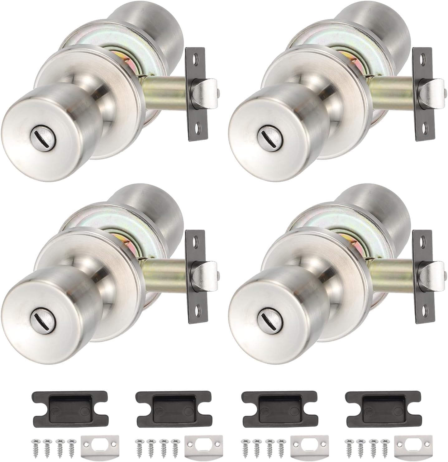 PATIKIL Privacy Keyless Door Knobs Interior, 4 Pack Round Zinc Alloy Bedroom Bathroom Door Knob with Lock Entry Indoor Outdoor Door, Sanding Color