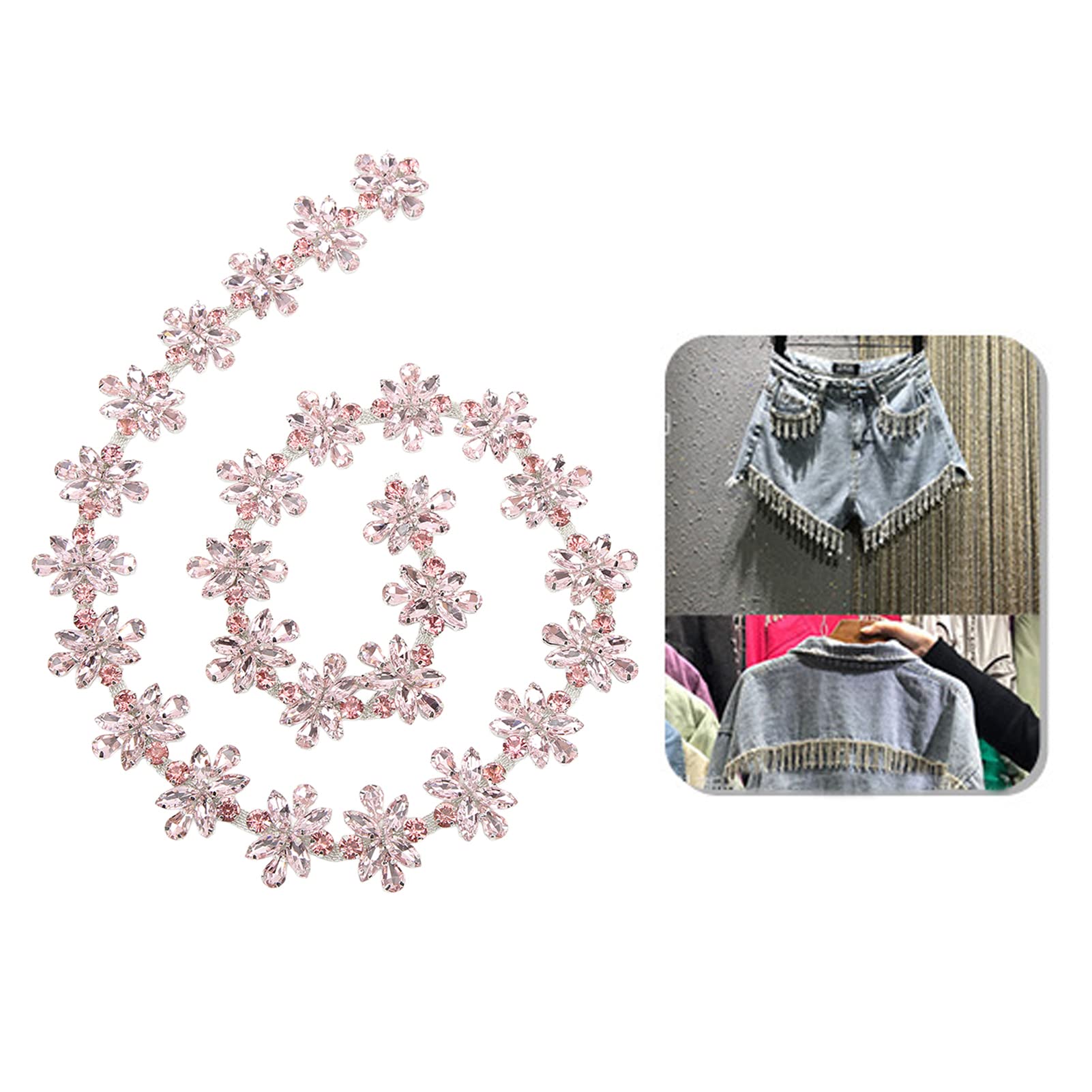 Catena di Strass, 1 Iarda 3,5 Cm di Larghezza Fiore Lucido Abbigliamento Decorazione Strass Catena Diamantata Per Abiti da Sposa, Collane(Rosa)