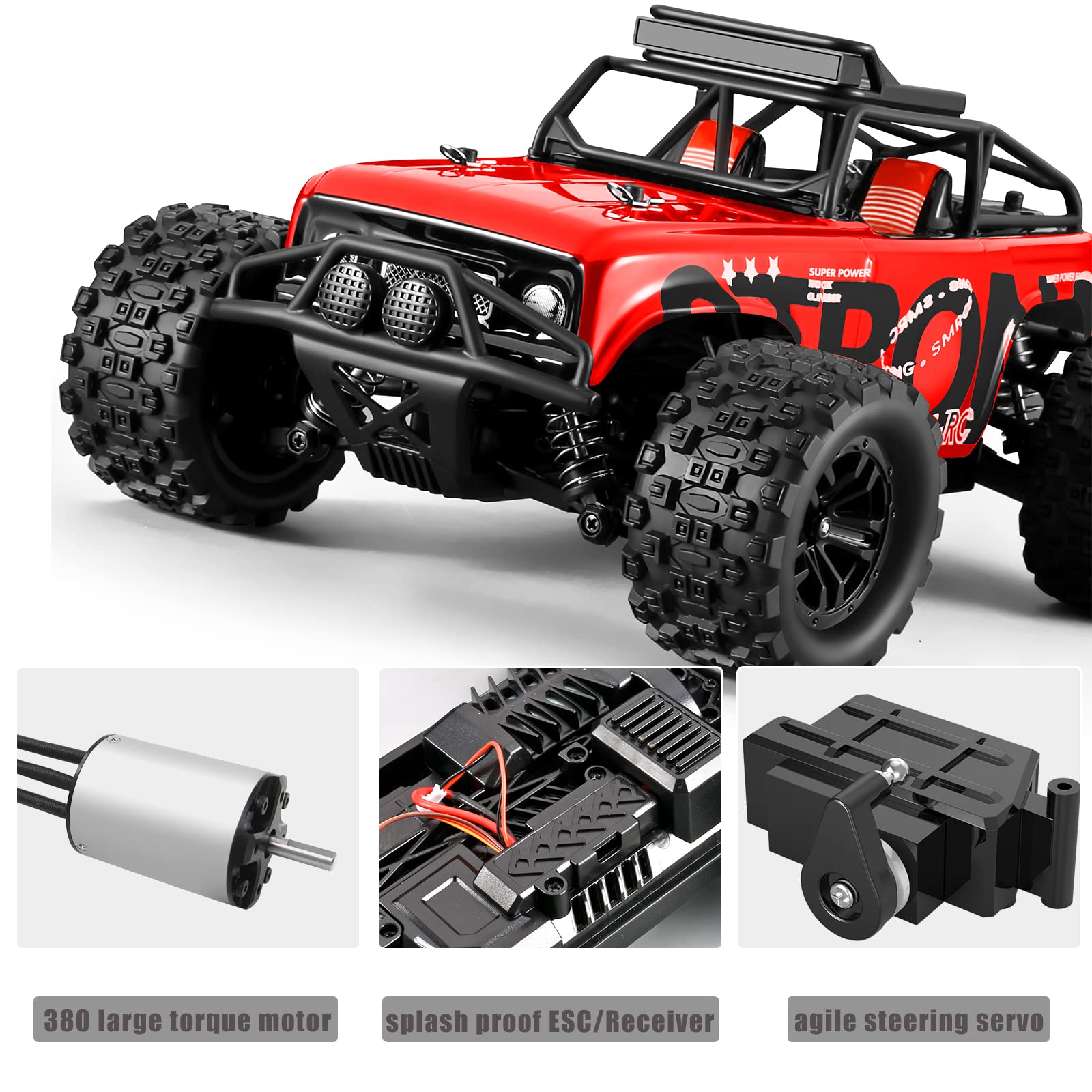 Auto Telecomandata, RC Auto 4WD Macchina Telecomandata, Scala 1/18, 2,4 GHz, 40 km/h, Impermeabile, Offroad Monster RC Truck con 2 Batterie, 60 Minuti di Autonomia, Giocattolo Auto –Rosso