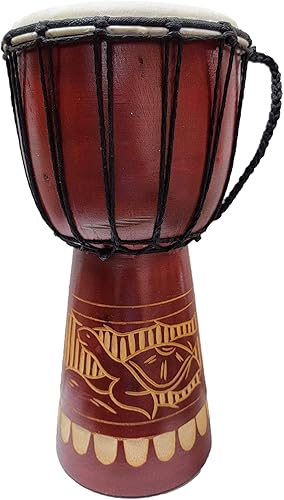 Miniatura 71 de Djembe Drum Carved Bongo música de inspiración africana también una idea única para regalar. Carver Abstract Elephant Giraffe Turtle.