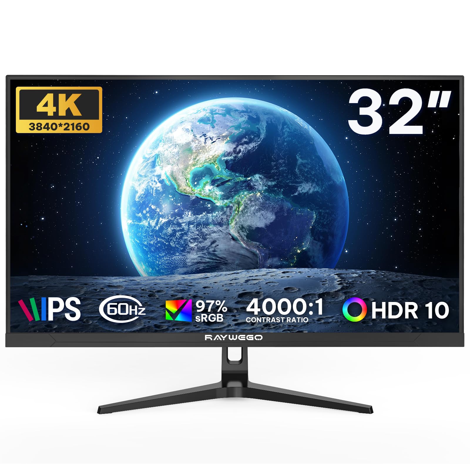Raywego 4K 32-Inch Office Monitor, IPS Panel, 97% sRGB, Eye-Care Monitor with Slim Bezel, VASE&HDMI, UHD 3840 x 2160p, 60HZ for Gaming and Work