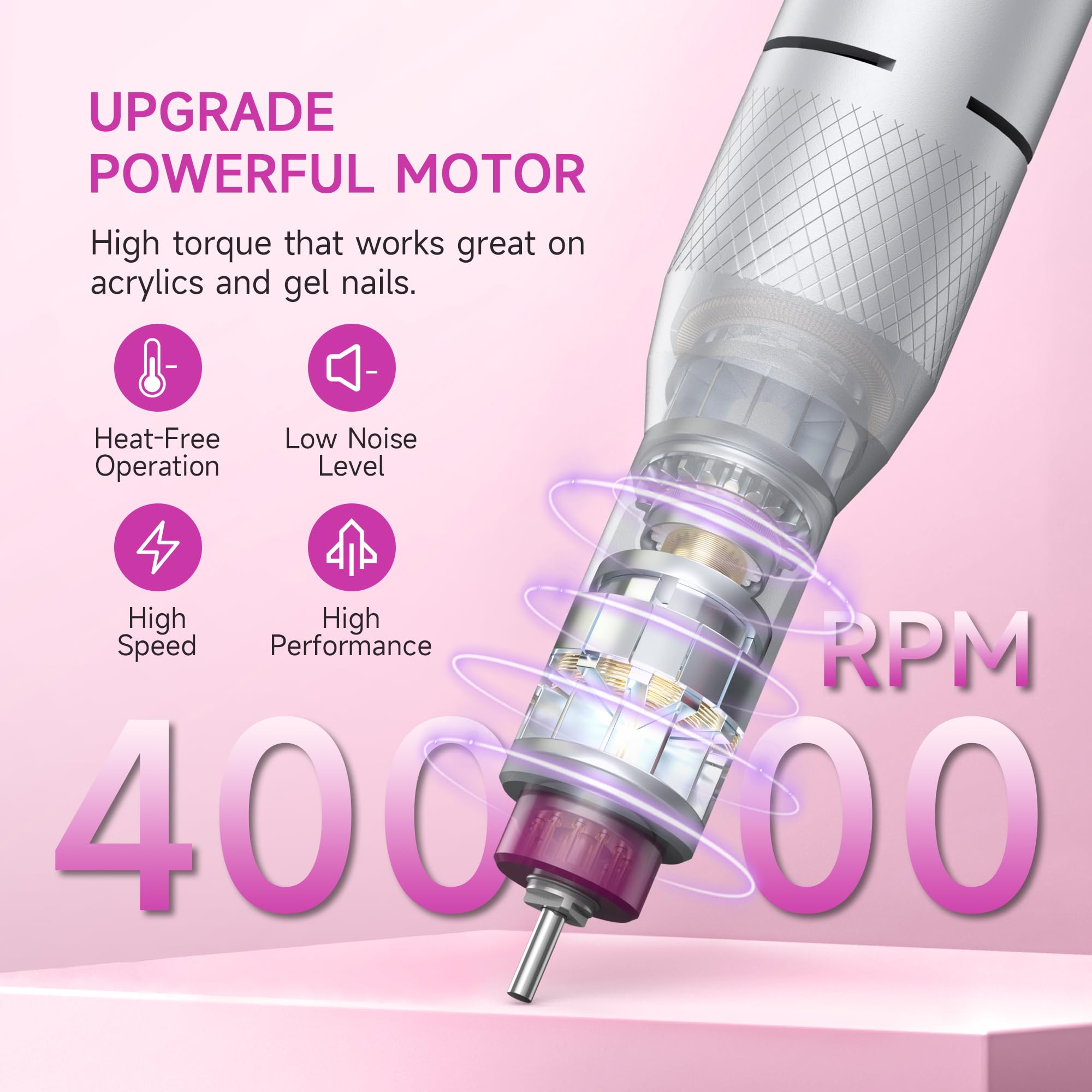 HALMAI fresa per unghie professionale, Limetta portatile per gel acrilico, Kit fresa per unghie ricaricabile a batteria 40000 giri al minuto, HMC320 fresa per unghie di qualità da salone (White)
