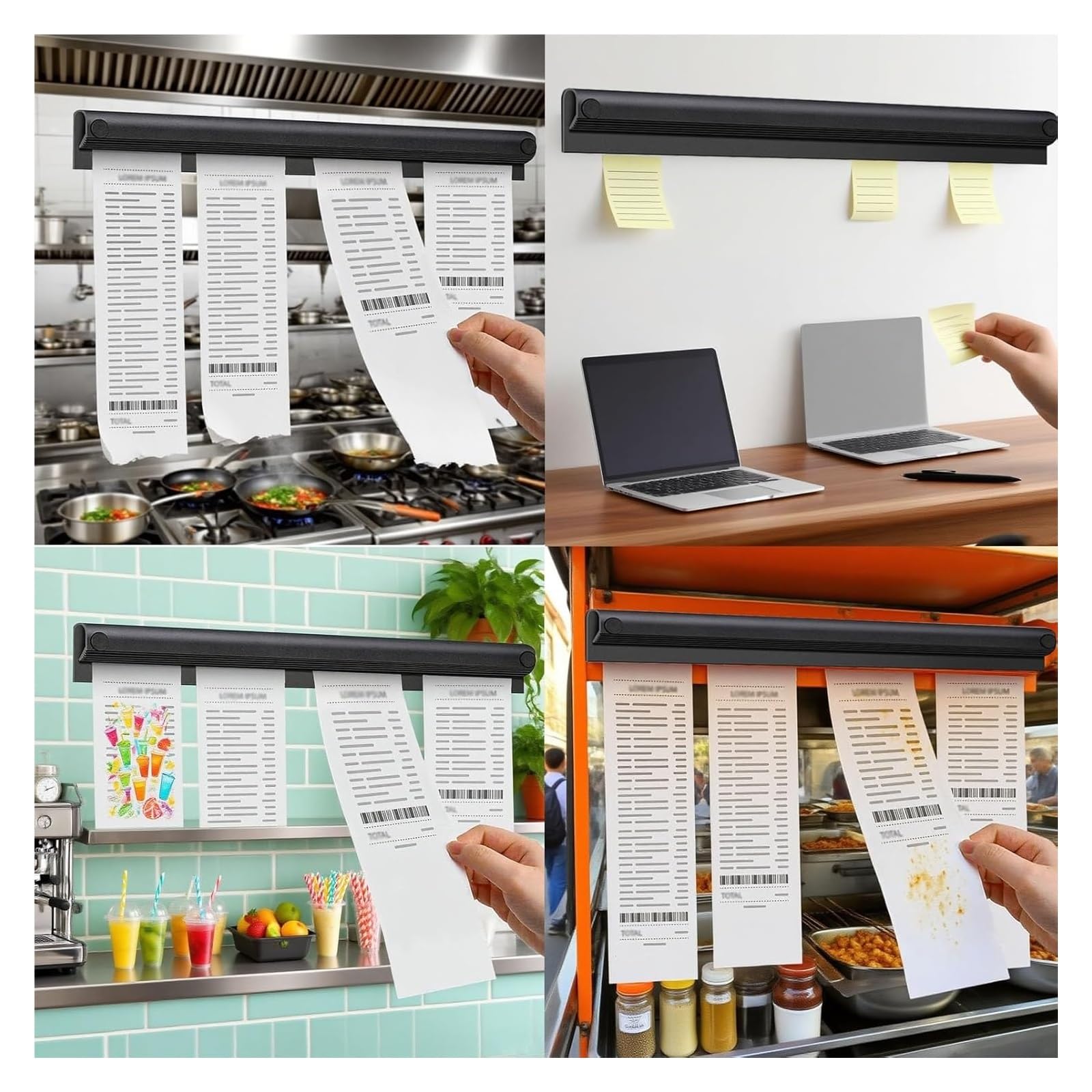 Uchwyt na zamówienia bez wiercenia, Etui na bilety do restauracji, czarne, 20-120 cm, opakowanie 1-5 szt(4pack,L 30cm/11 4/5inch)