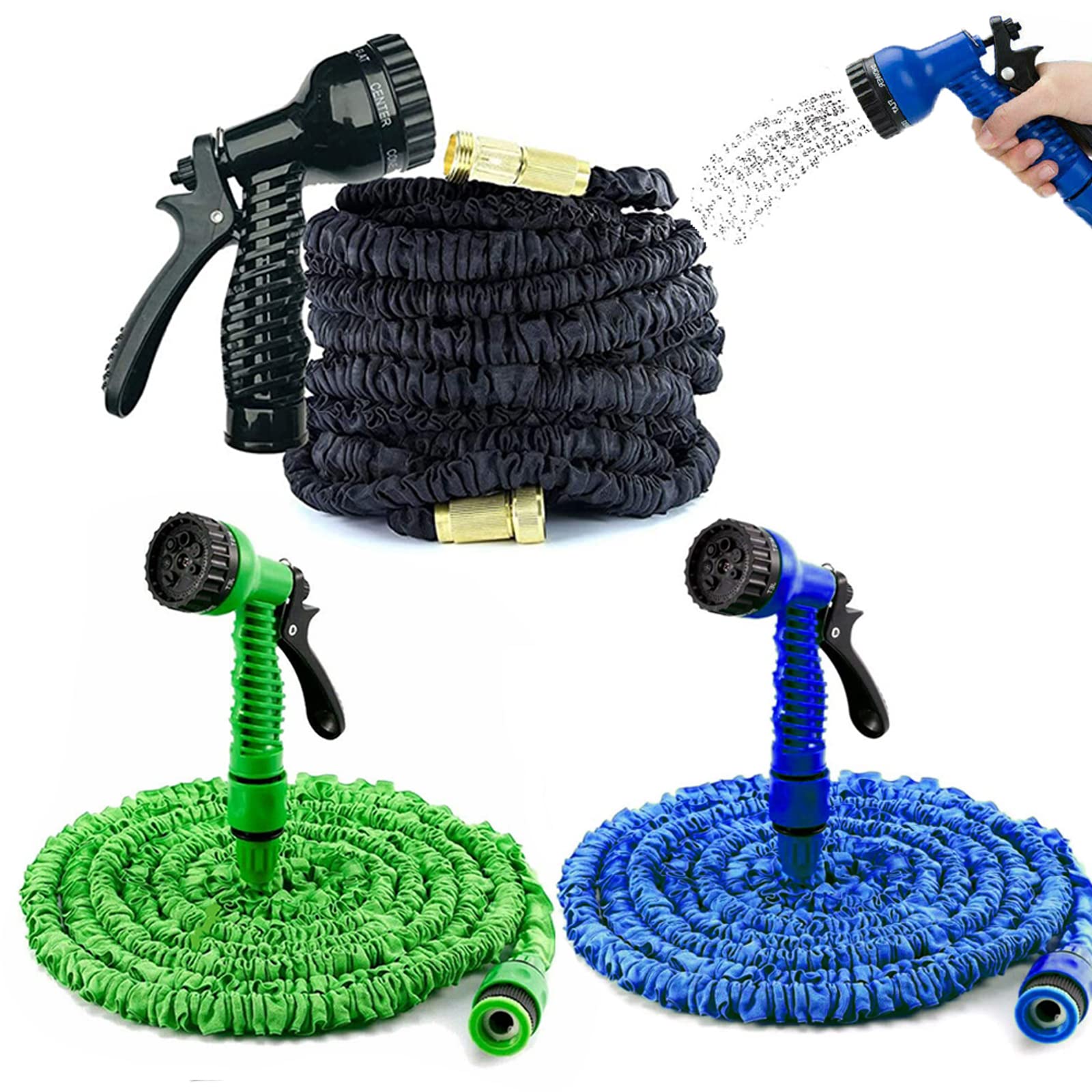 Royalswill Black 75Ft/100Ft/150Ft/200Ft Expanding Garden Water Hose Pipe With 7 Function Spray Gun Stretchable Flexible Hose 3 Times Expandable Flexible Magic Hose Anti-Leakage Lightweight Easy Storage(, 200Ft)