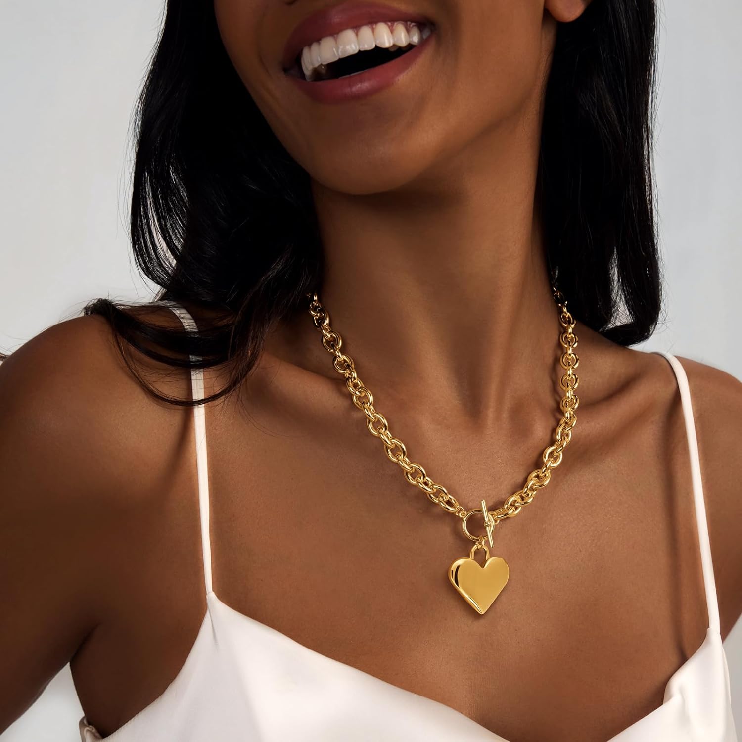 Cute Heart Necklace Dainty 18k Gold Plated Tiny Heart Pendant Choker Necklaces Small Gold Love Open Heart Chain Necklace for Women Simple Gold Necklace for Women Trendy Jewelry - Image 3