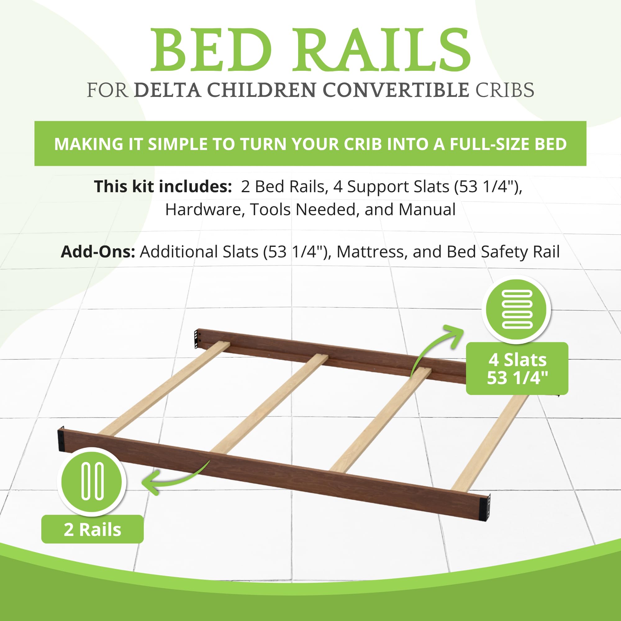 Full-Size Conversion Kit Bed Rails Compatible with Delta Children Cribs