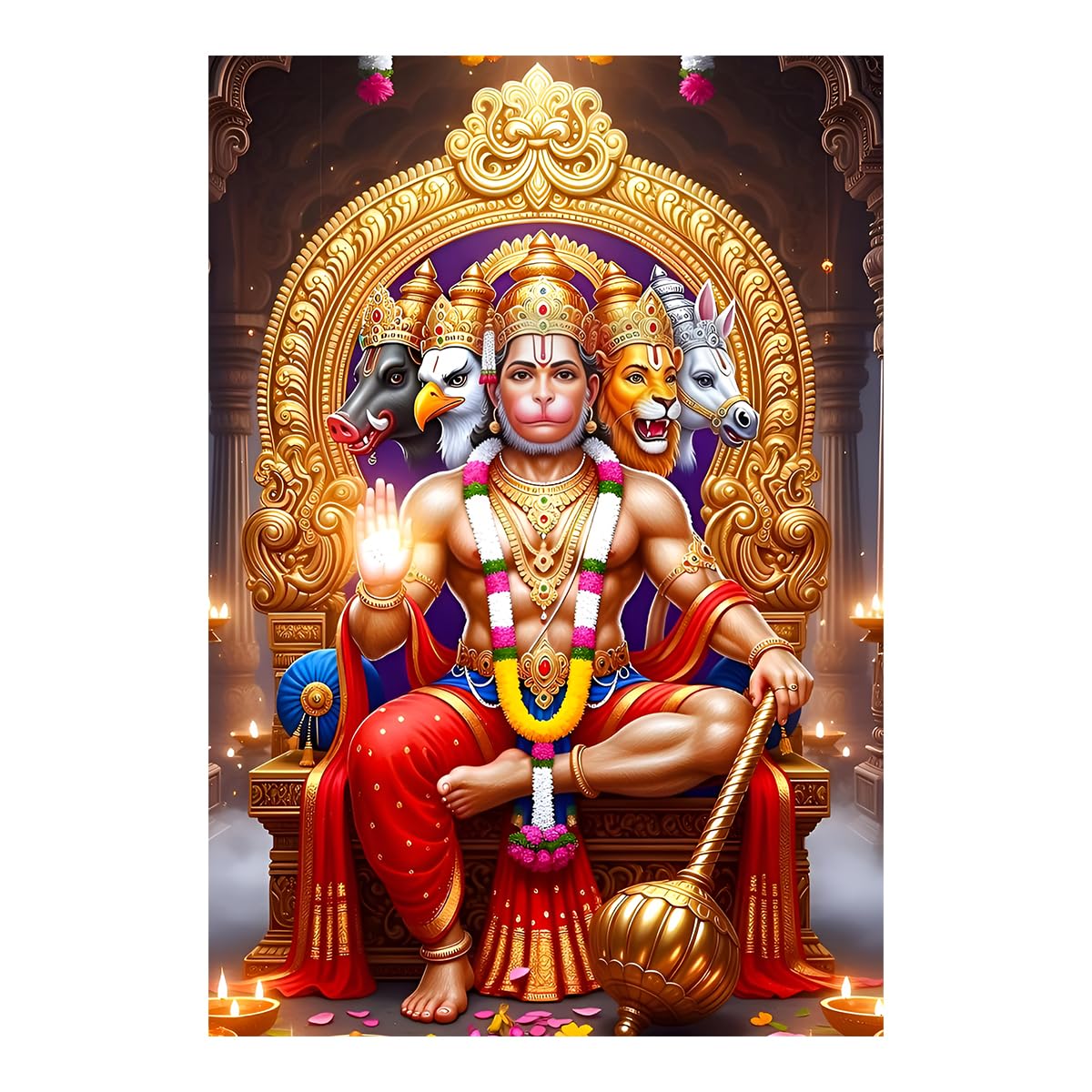 Panchmukhi Anjaneya Wall Sticker - Panchmukhi Hanuman Wall Poster Sticker - Big Size - Pooja Room - Glossy - Strong Adhesive-image-6
