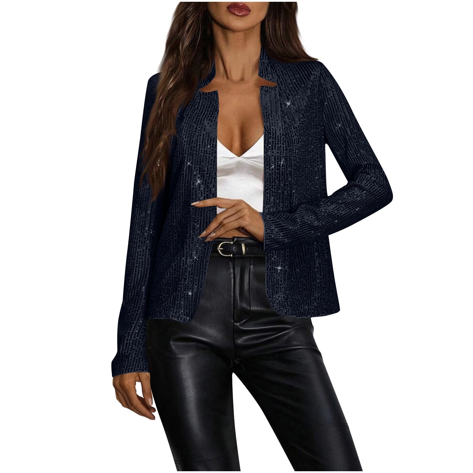 Womens Sequin Blazer Long Sleeve Open Front Glitter Jacket Slim Fit Sparkly Cardigan Coat for Party Clubwear