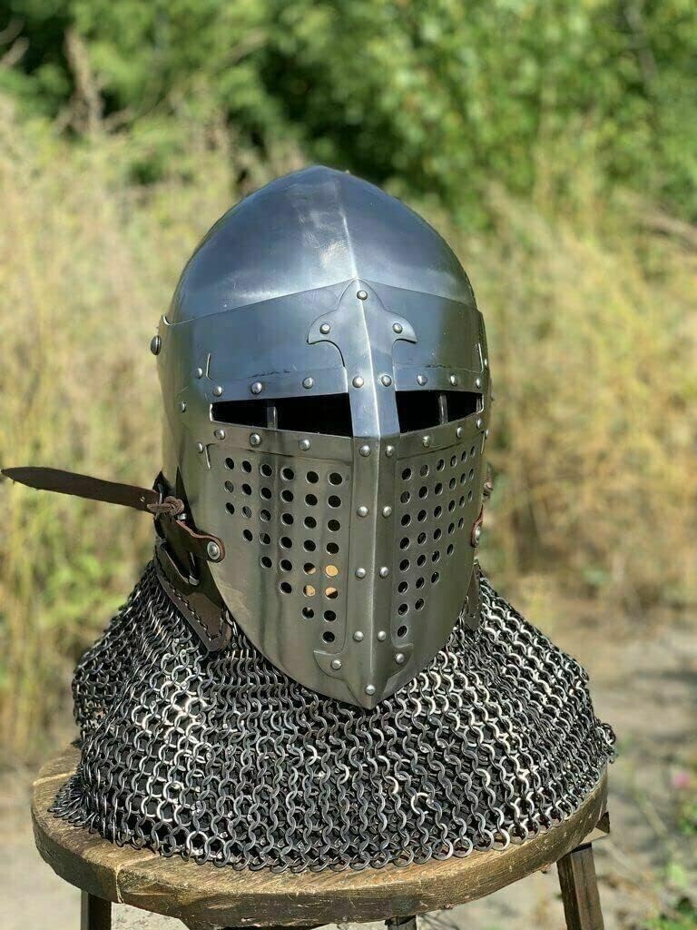 Generic Medieval Steel Helmet 18 Gauge Knight Bascinet Helmet Chainmail Helmet Armor Helmet.Gift Item.Chain Helmet, Large, 26 x 8 x 9 Inch