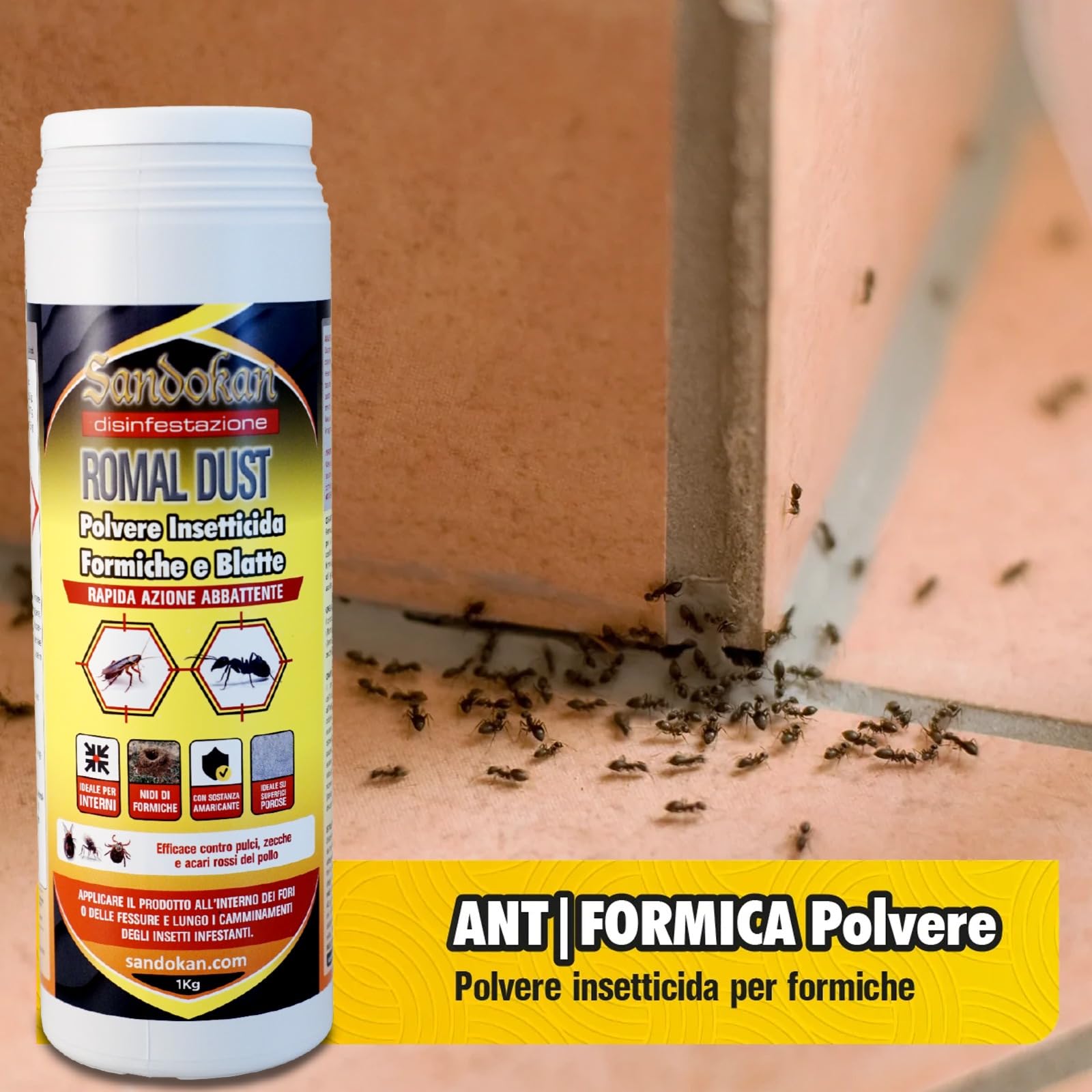 Sandokan Insetticida Formiche Polvere 1 Kg, Veleno per Formiche e Blatte Elimina il Nido