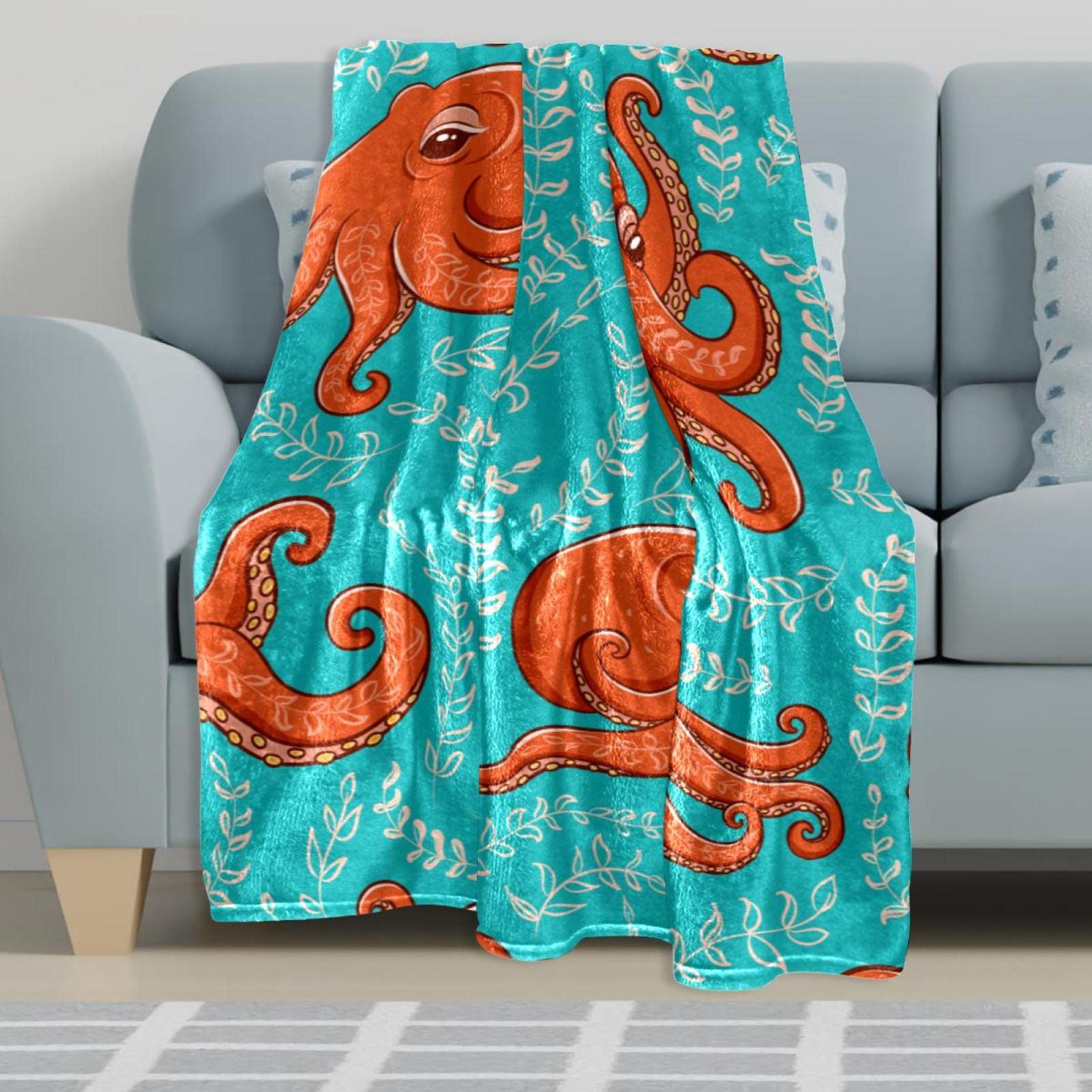 Fleece-Decke Mit Oktopus-Tentakel-Muster & Sherpa-Innenseite – Kuschelige Überwurfdecke In Verschiedenen Größen