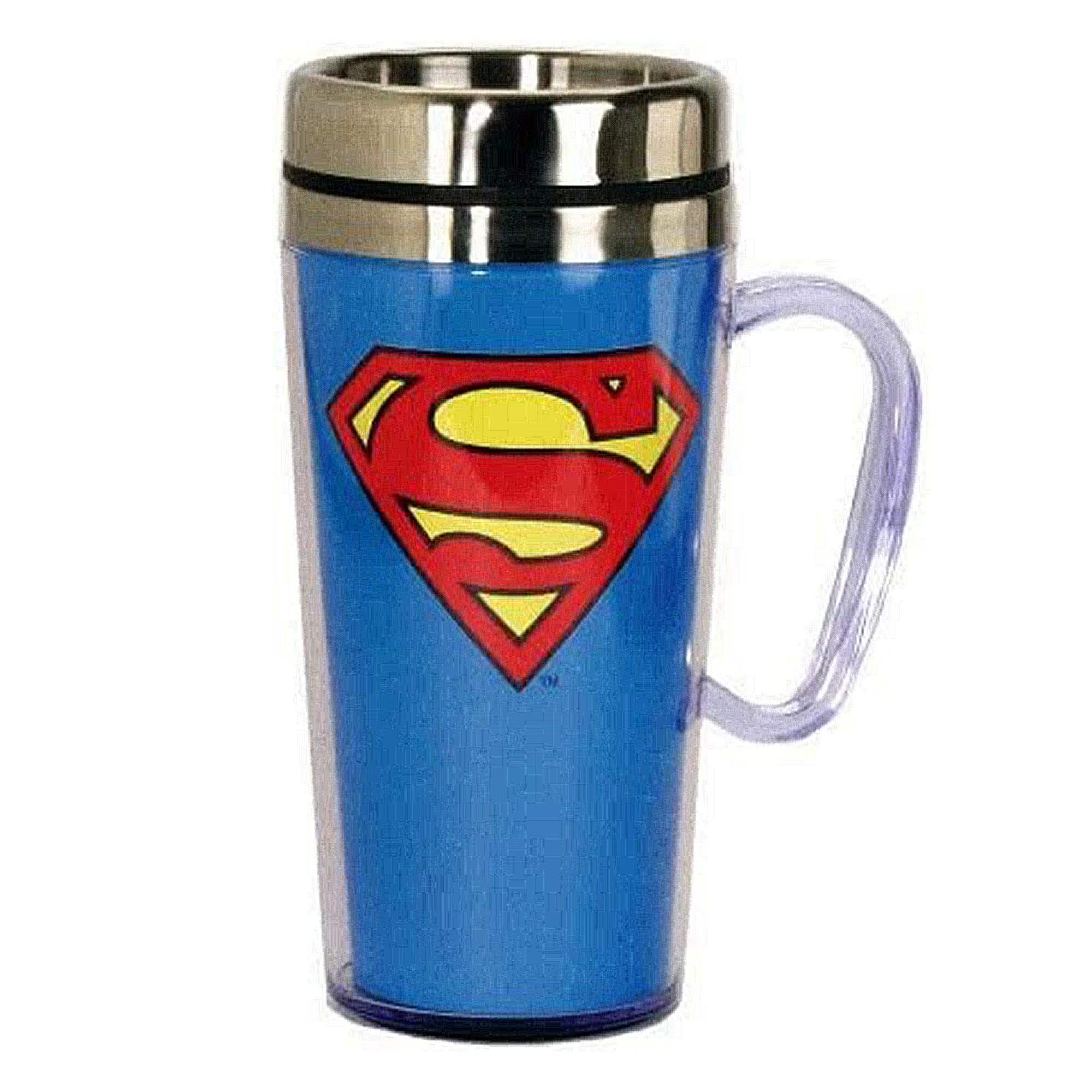 Spoontiques - Insulated Travel Mug - Superman Logo Coffee Cup - Coffee Lovers Gift - Funny Coffee Mug - 15 oz - Blue