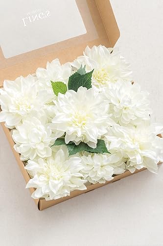 Miniatura 8 de Ling's moment Flores artificiales, 9 piezas de dalia de seda de 5.5 pulgadas4.5 pulgadas, flores falsas para bricolaje, ramos de boda, manualidades,