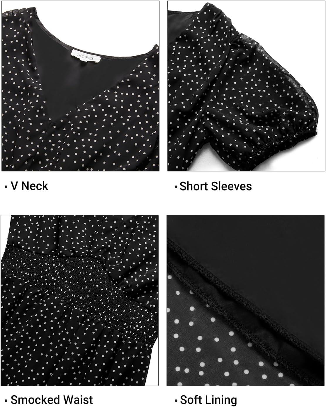 Holipick Women Summer Casual Dress Boho Floral V Neck Short Sleeves Smocked Waist Chiffon Swing Knee Length Dresses - Image 5