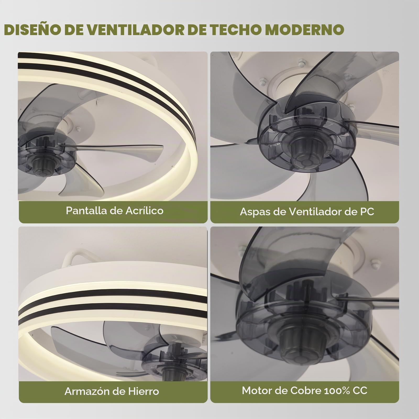 Ventilador de Techo con Luz LED 40W, 50cm Plafón Ventilador Silencioso con Mando a Distancia y Control de Pared, 4320LM Brillo Regulable, 6 Velocidades, Memoria Inteligente, para(Negra)