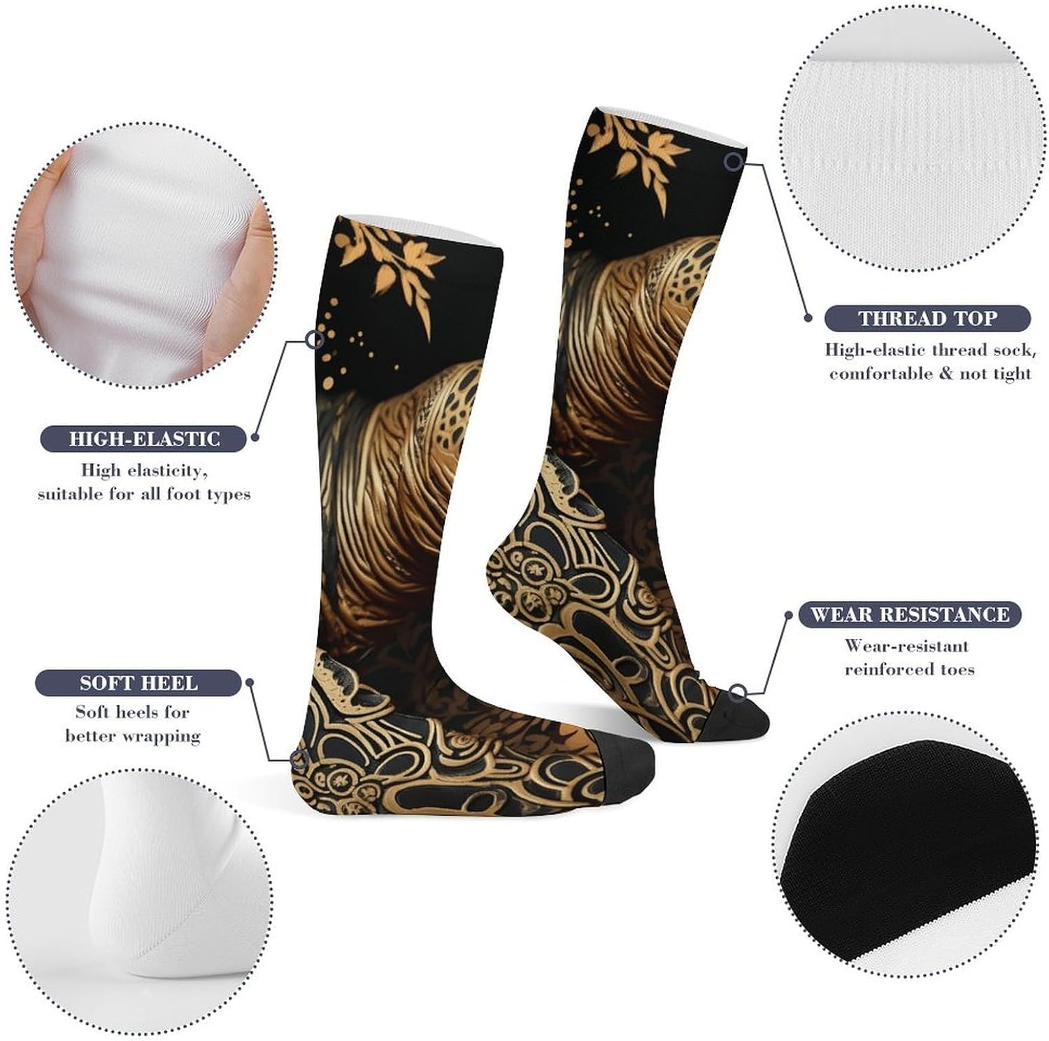 Gold Sea Turtle Knee High Soccer Socks Moisture Wicking