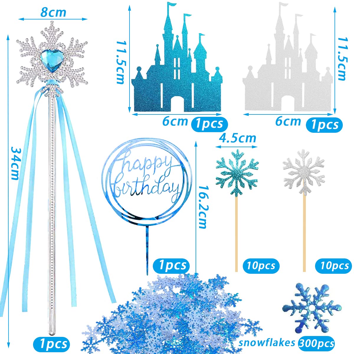 Décoration Pour Gâteau Style Château Et Flocons De Neige – Pailleté Bleu Glacé Et Argenté – Pour Anniversaire, Noël - 6