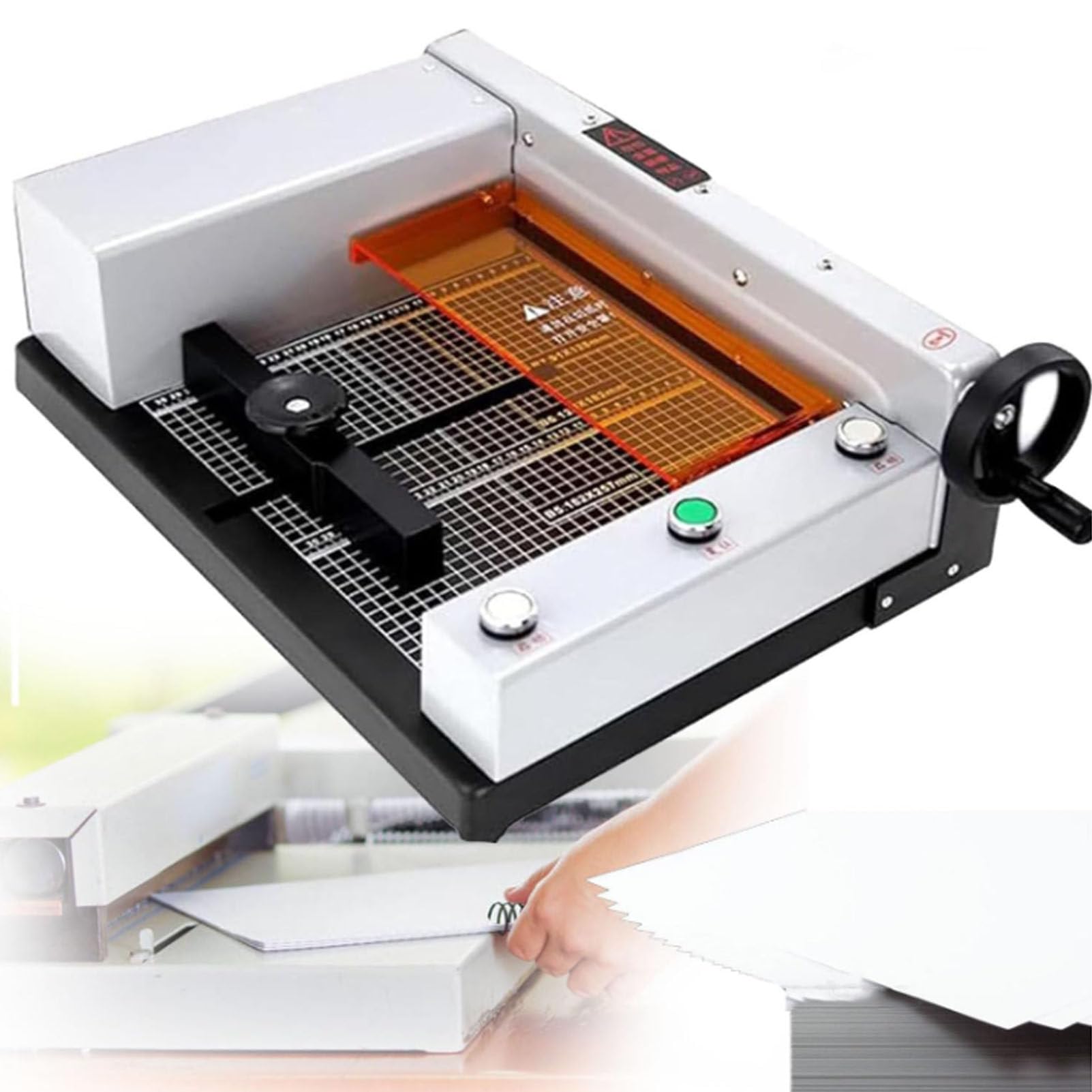 Tagliacarte Elettrico, taglierina Automatica a ghigliottina Resistente, Spessore di Taglio 40 mm, con griglia, taglierina da scrivania e Industriale in Pelle per cartoncini, Pelle, Ufficio