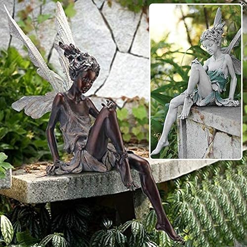 Miniatura 5 de EKDJKK Estatua de hada sentada para jardín, ornamento de resina, manualidades, paisajismo, decoración de patio, parque, césped, hogar, patio,