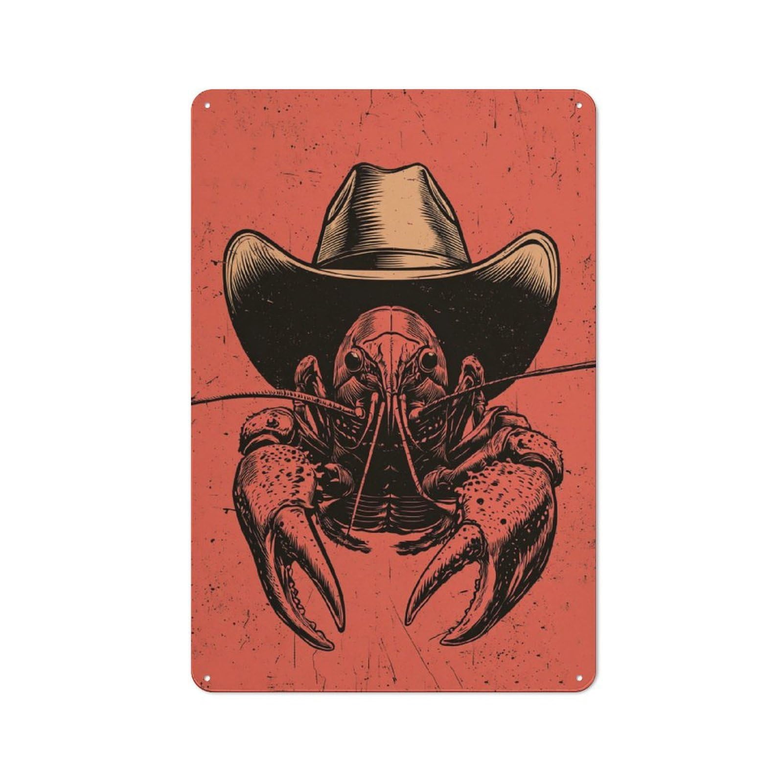 Jubonexis Crawfish Wearing Cowboy Hat Western Rustic Tin Metal Signs Wall Art Decorations for Bar Pub Club Cafe Room Farmhouse White 30x20cm
