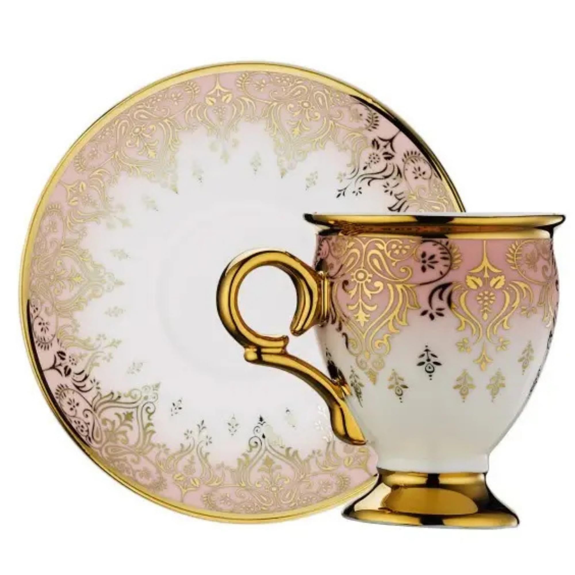 derya home Gonca Porzellan Espressotassen Set Türkische Kaffeetasse 6er Set Tassen und Untertassen (85.0 g) Gold Gemusterte Tassen