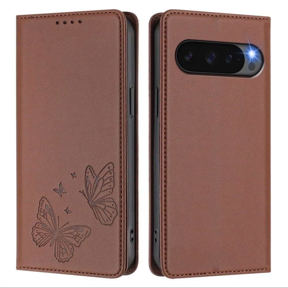 Étui rigide Google Pixel 8A marron anti rayure écran avec rabat magnétique