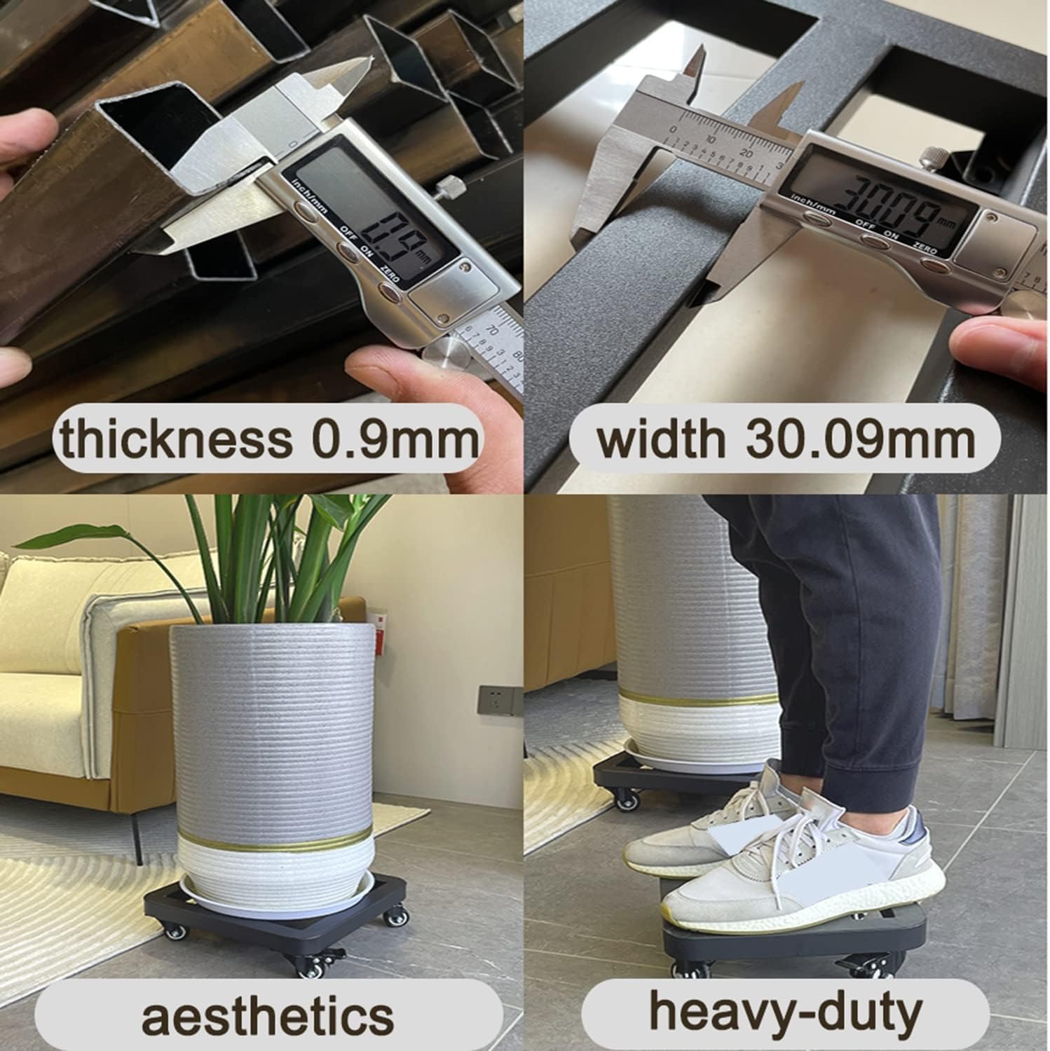 Square Flower Pot Plant Roller Base Metal Plant Stand with Wheels, Plant Caddy with Lockable Wheels Plant Dolly Indoor/Outdoor Heavy Duty Planter Rolling, Outdoor Potted Plant Mover Load 380Lbs ( Colo