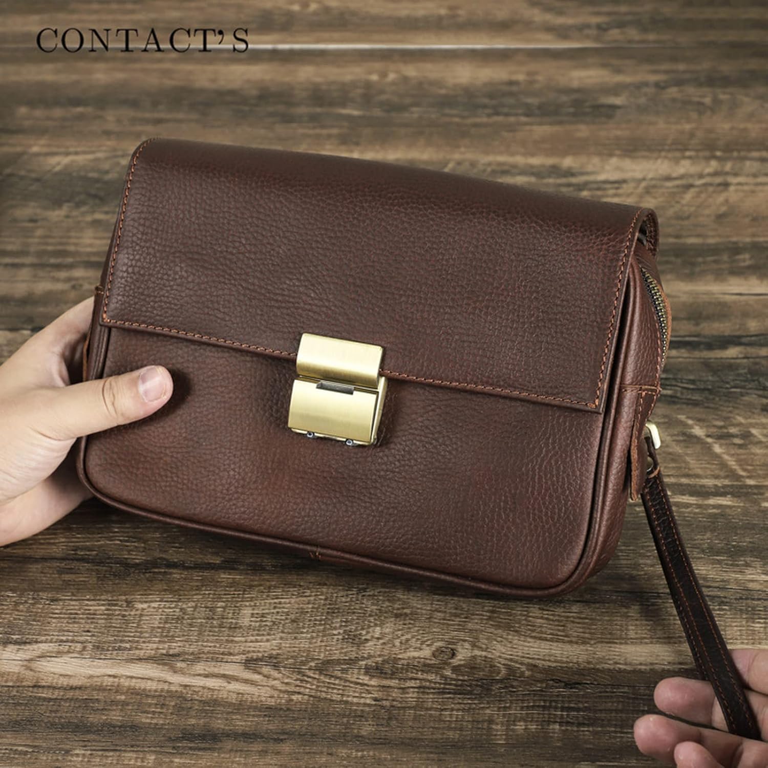 Brown Men's Wallet Retro PU Storage Package Anti -Theft Password Lock with Wristband Handbag for Storage Cell Phone Tablet Credit Card ID Card Postcard