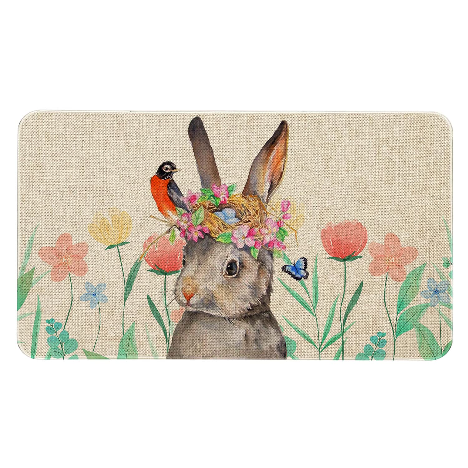 Roszwtit Spring Summer Door Mat 30 X 17 Inch Floral Bunny Doormat ...