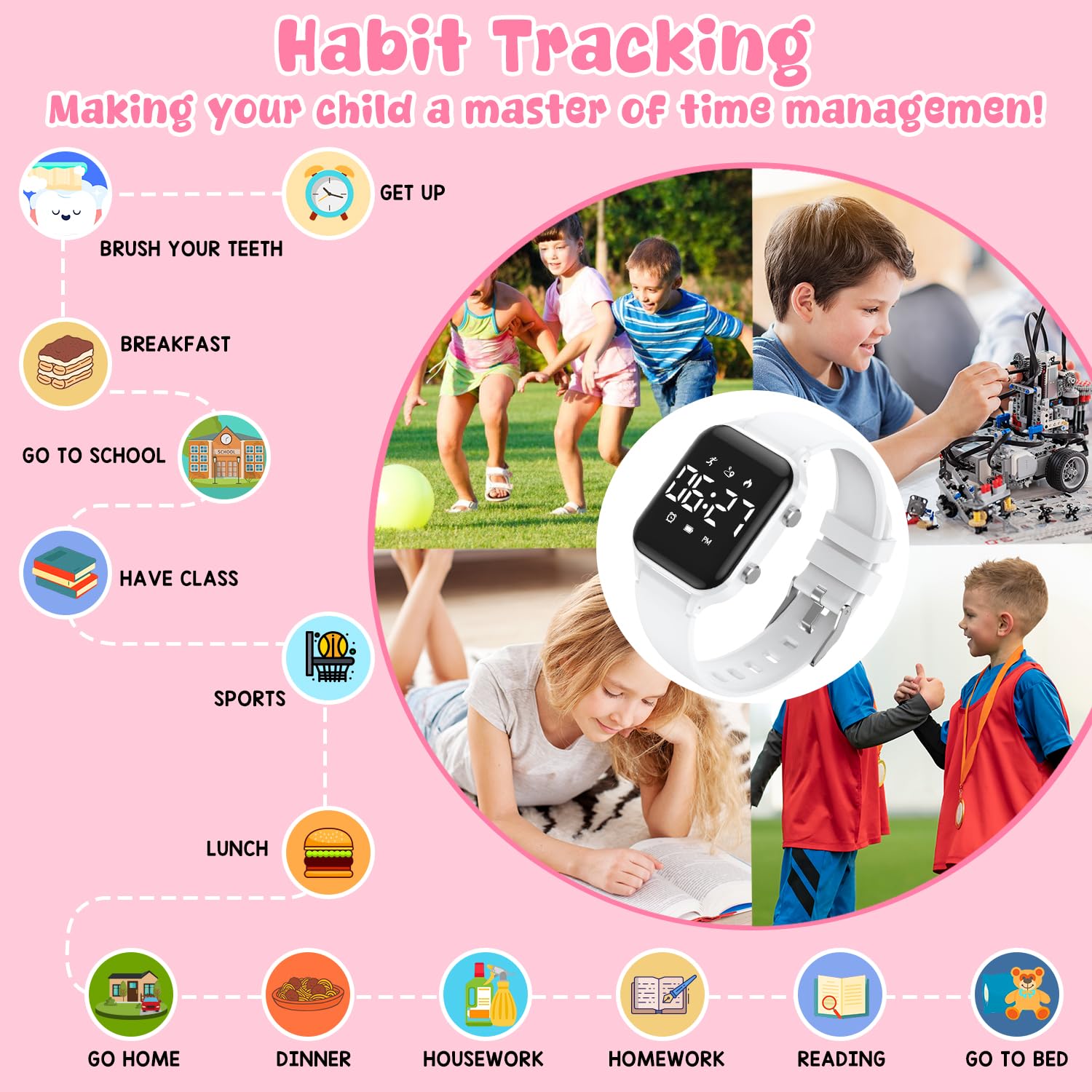 Timever Orologio digitale per bambini, colore: bianco