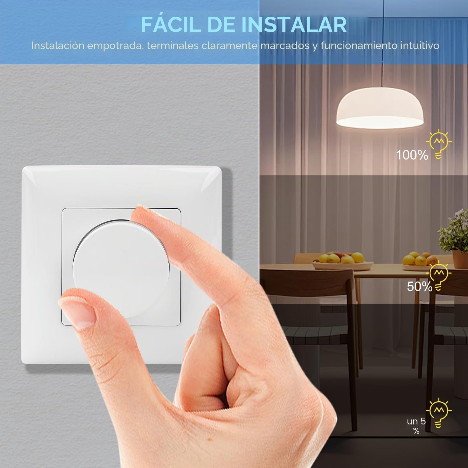 Regulador de luz dimmer led 0-10V interruptor regulador de luz Conecte fuente de alimentación LED regulable de 0/1-10V Para lámparas LED ajustables incandescentes y halógenos BQ-PTDIM