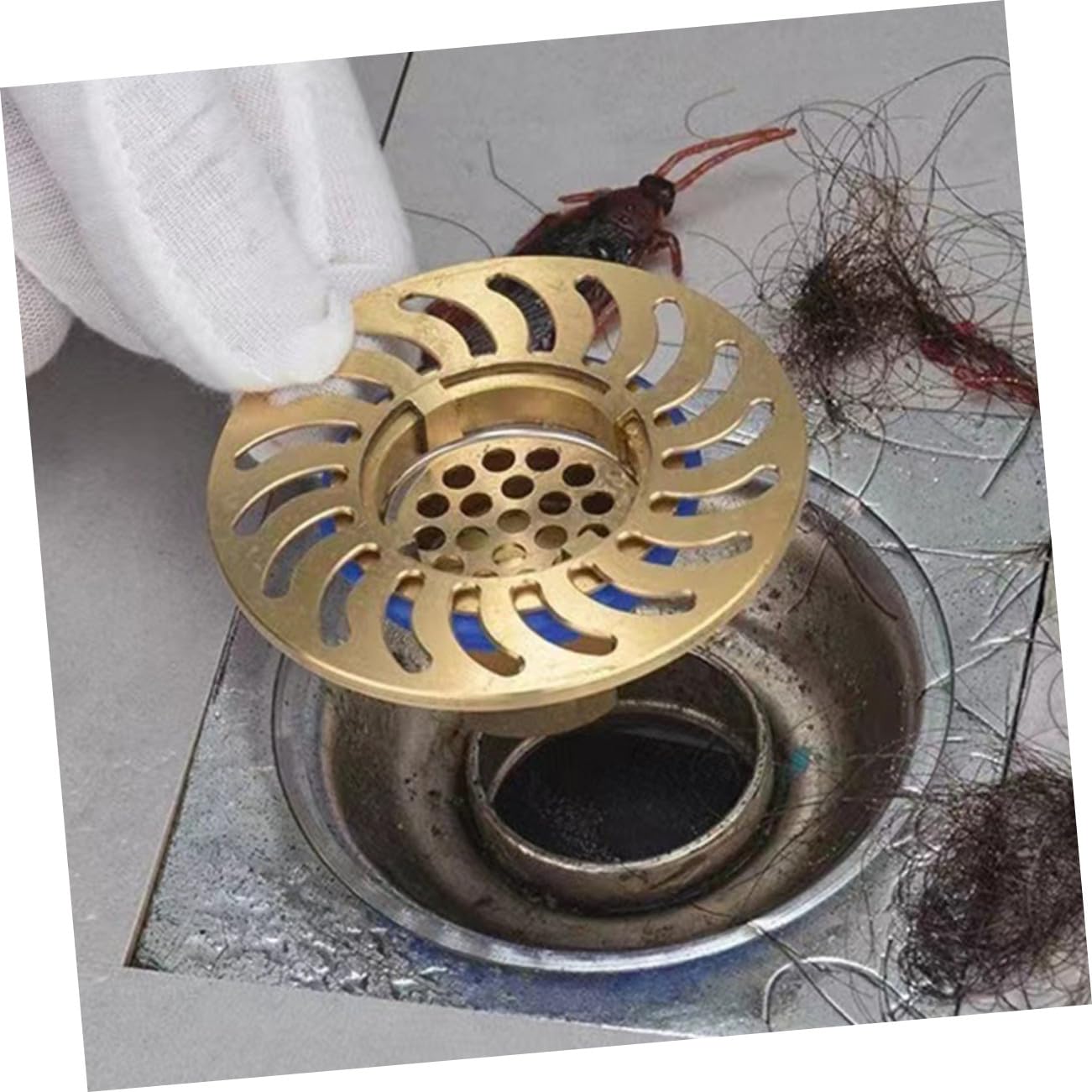 5 Piezas Filtro de Suelo para Baño de Latón con Tapón Antirretorno y Recogedor de Cabello para Drenaje de Ducha y Bañera Elegante y Funcional