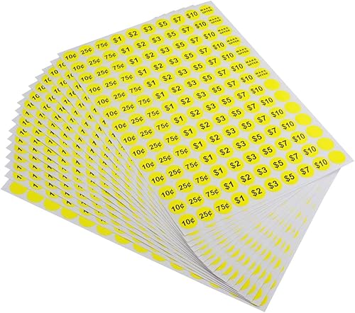 ONUPGO Etiquetas de venta de garaje de 34 pulgadas, etiquetas redondas preimpresas de precios, etiquetas de precios extraíbles, neón brillante,