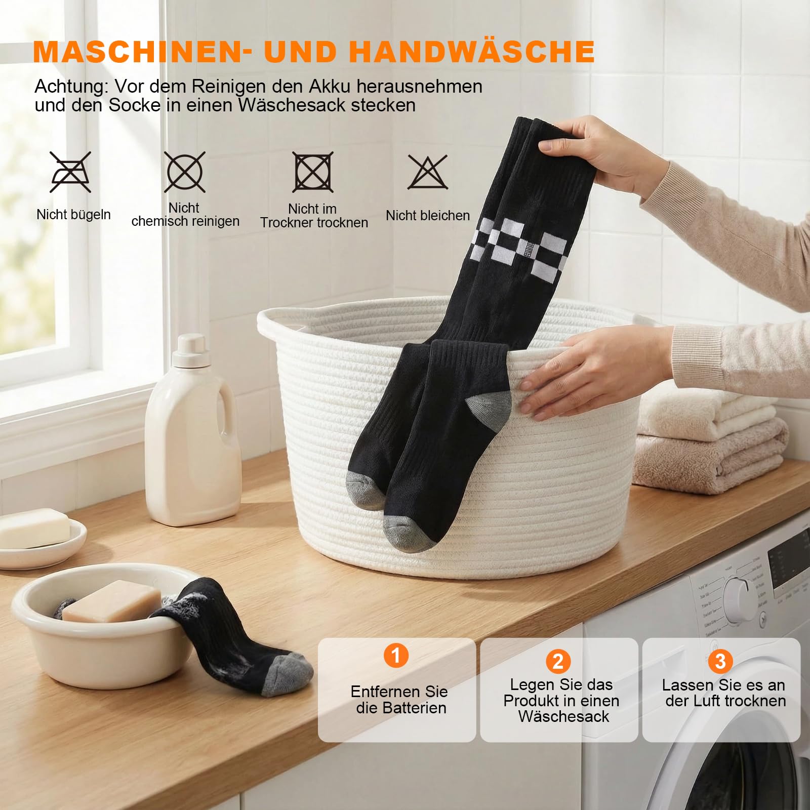 Chaussettes Chauffantes Unisexe Chauffage à 360°, 5000mAh Chaussette Chauffante Rechargeables 3 Températures, Semelle dos pieds chauffée double face, Lavables pour la Chasse d'hiver/Camping/À pied