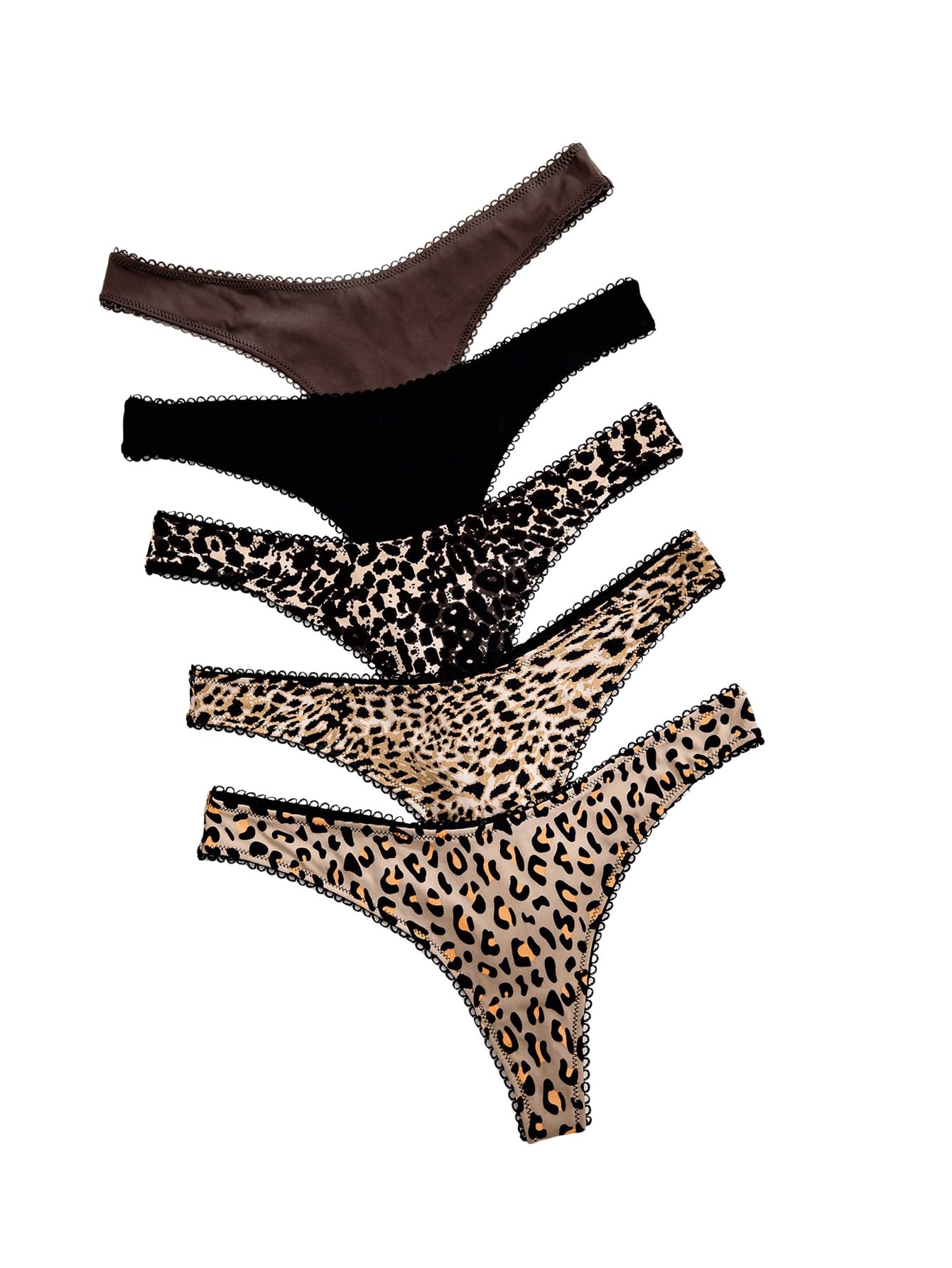 WDIRARA Womens 5 Pack Leopard Print Thongs Triangle Underwear Soft Briefs