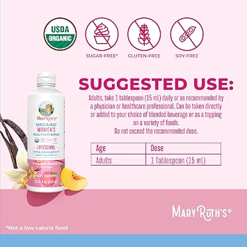 MaryRuths Organic Womens Multivitamin Liposomal| Sugar Free Womens Multivitamin | Liquid Vitamins for Women | Immune Support | Ultra Absorption | Ashwagandha | Folate | Vegan | Non-GMO | 15.22 Fl Oz