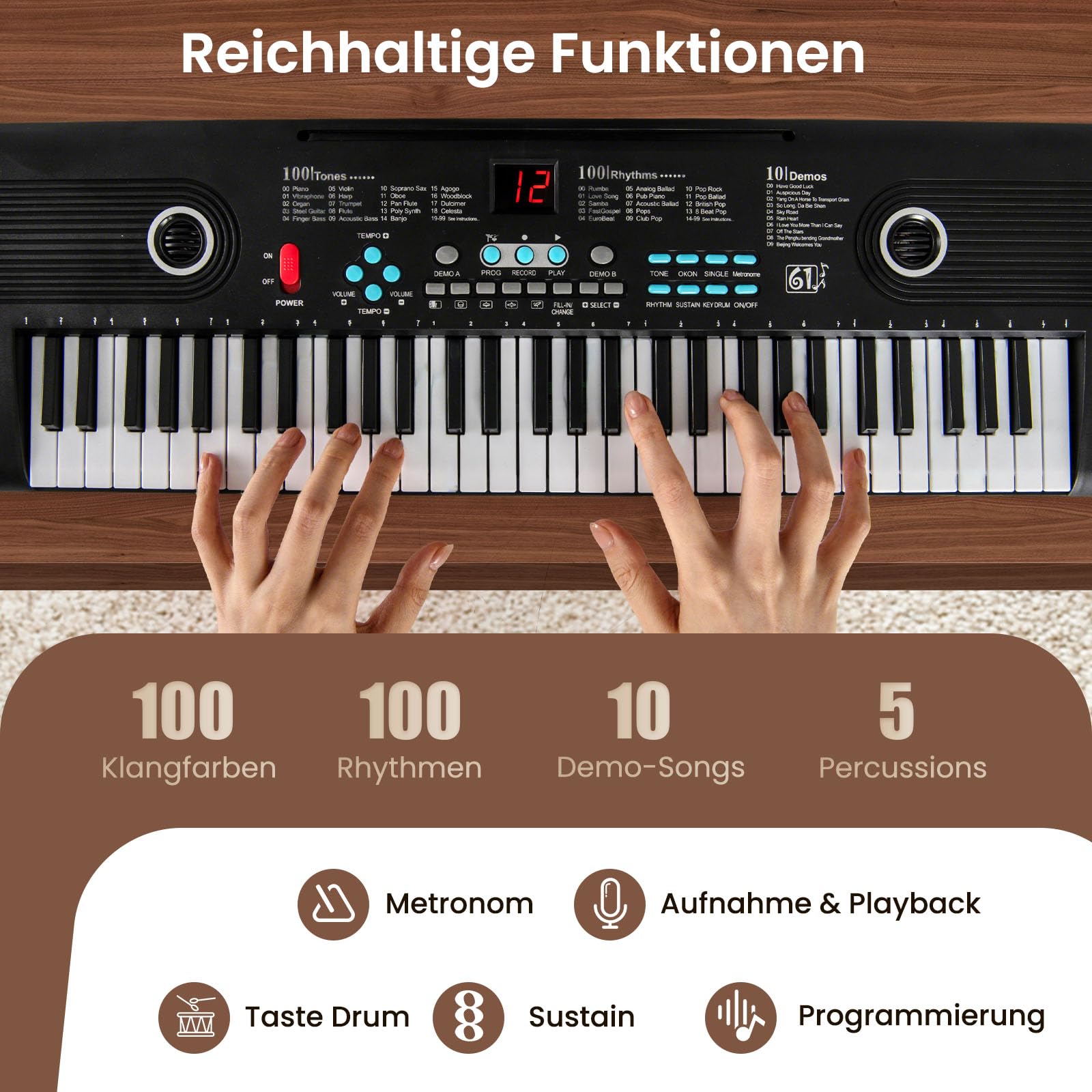 COSTWAY Keyboard Piano 61 Tasten, Digital Piano mit Ständer & Mikrofon & Tragetasche, E-Piano für Einsteiger, Klavier für Kinder und Anfänger